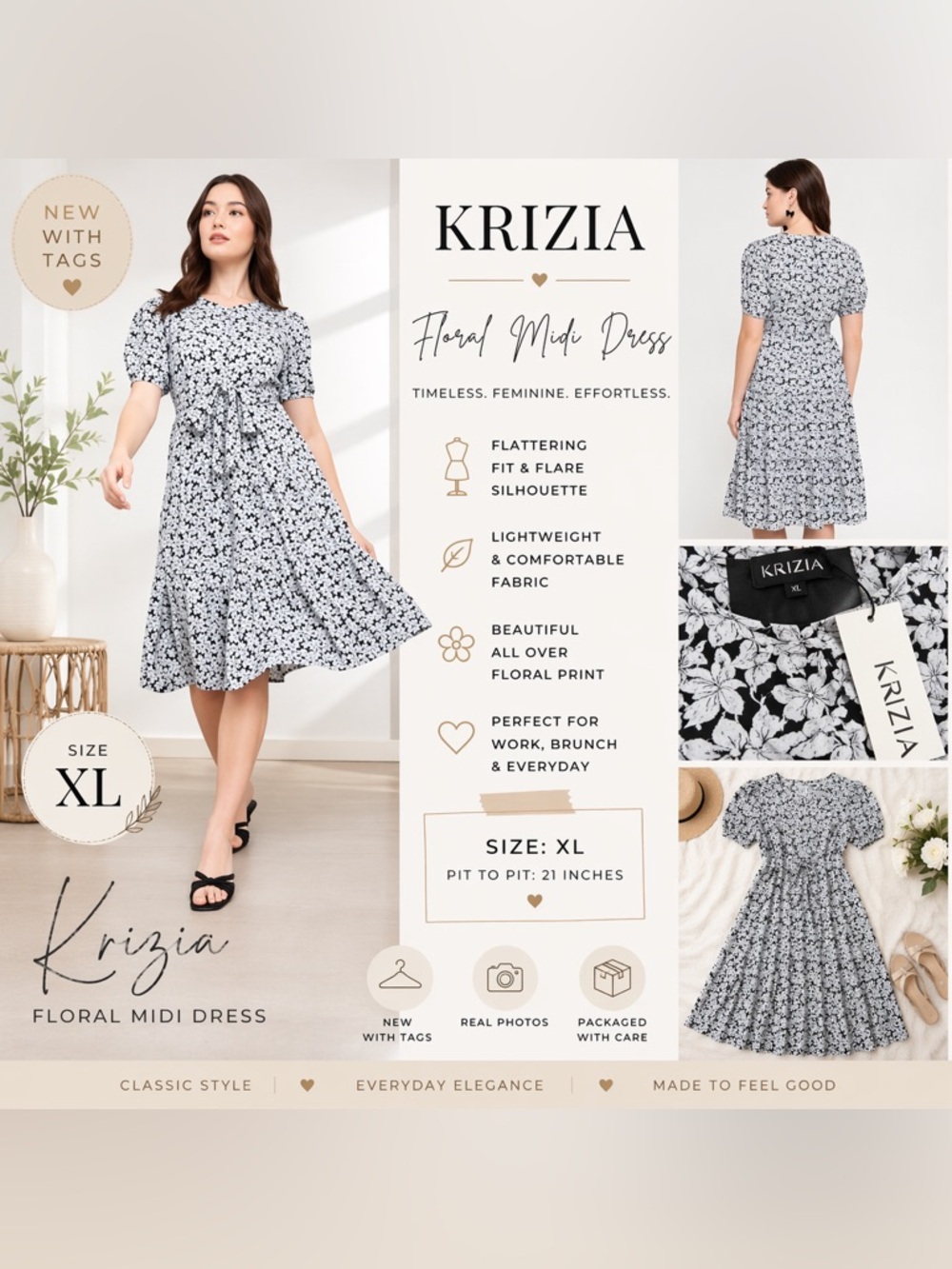 Krizia Puff Sleeves Tiered Smocked Midi Dress NWT size Xl boho cottagecore